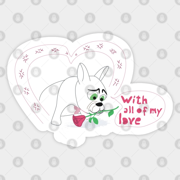 Adorable French Bulldog with a Rose Sticker by fraga-ro